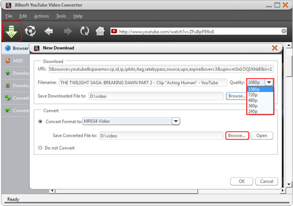Adjust resolutions and download HD videos